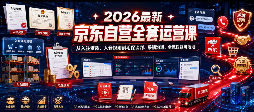 2026最新京东自营全套运营课，从入驻资质、入仓规则到毛保谈判、采销沟通，全流程避坑落地-吾爱自习网