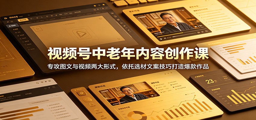 视频号中老年内容创作课:专攻图文与视频两大形式,依托选材文案技巧打造爆款作品-新时光资源网