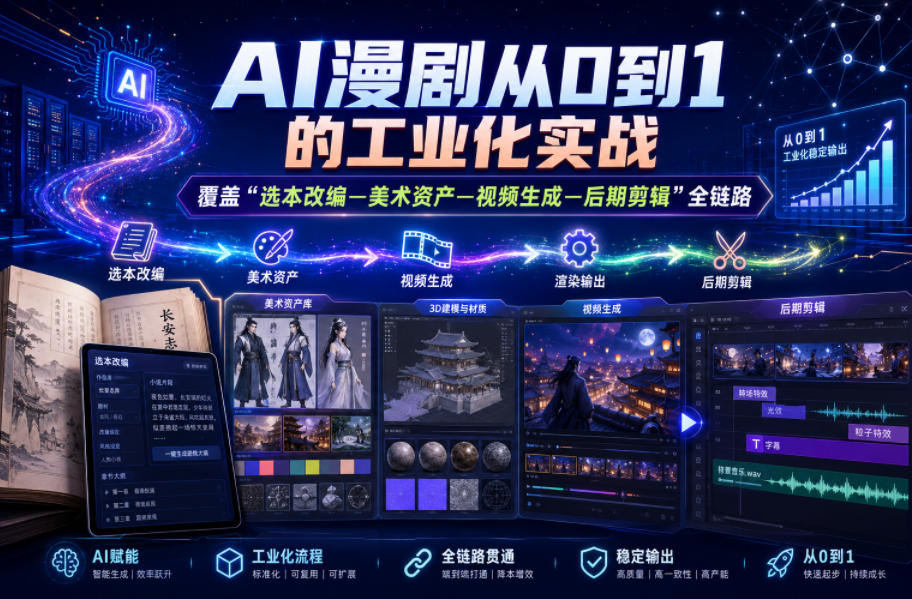 AI漫剧从0到1的工业化实战,覆盖“选本改编—美术资产—视频生成—后期剪辑”全链路(更新6月)-吾爱自习网