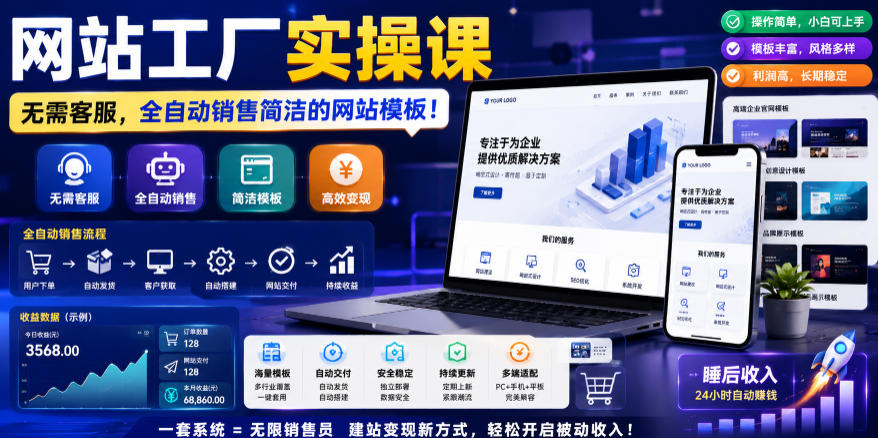 网站工厂实操课,无需客服,网站模板自动赚钱!【原创双语字幕】-吾爱自习网