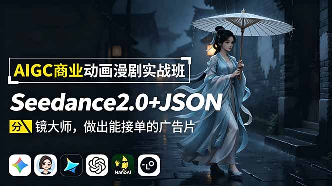 AIGC商业动画漫剧实战班:Seedance2.0+JSON分镜大师,做出能接单的广告片-新时光资源网