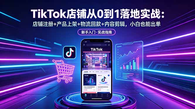 TikTok店铺从0到1落地实战:店铺注册+产品上架+物流回款+内容剪辑,小白也能出单-旺仔资源库