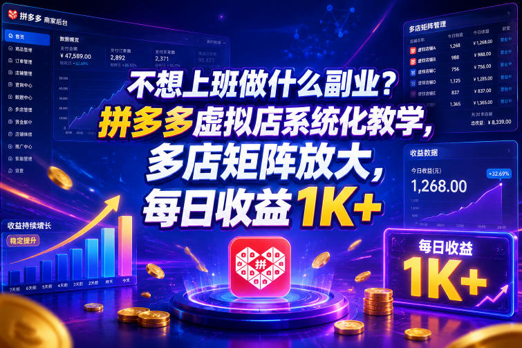 不想上班做什么副业？拼多多虚拟店系统化教学，多店矩阵放大，每日收益1K+【揭秘】-喜学网
