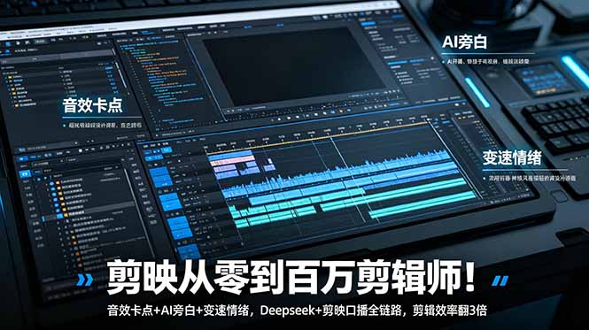 剪映从零到百万剪辑师！音效卡点+AI旁白+变速情绪，Deepseek+剪映口播全链路，剪辑效率翻3倍-喜学网