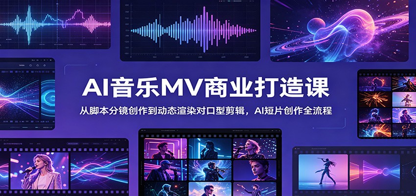 AI音乐MV商业打造课：从脚本分镜创作到动态渲染对口型剪辑，AI短片创作全流程-吾爱自习网