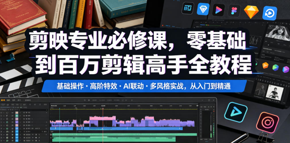 剪映专业必修课,零基础到百万剪辑高手全教程,基础操作・高阶特效・AI联动・多风格实战,从入门到精通汇通分享-分享轻创项目-网络创业-项目实操-兼职-网赚-副业-抖音-快手-小红书-闲鱼-视频号-直播-短视频-中视频-带货-短剧-游戏搬砖-引流等教程课程分享汇通分享