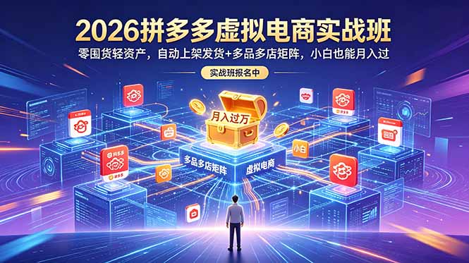2026拼多多虚拟电商实战班:零囤货轻资产,自动上架发货+多品多店矩阵,小白也能月入过万-旺仔资源库