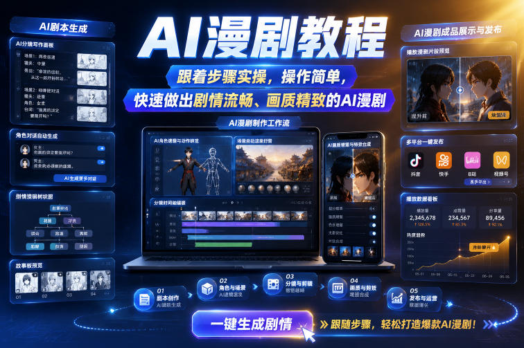 AI漫剧教程，跟着步骤实操，操作简单，快速做出剧情流畅、画质精致的AI漫剧-喜学网