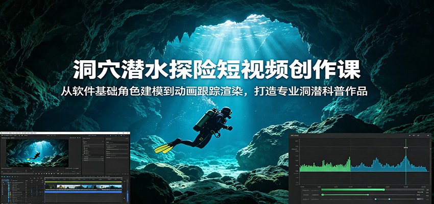 洞穴潜水探险短视频创作课：从软件基础角色建模到动画跟踪渲染，打造专业洞潜科普作品-喜学网