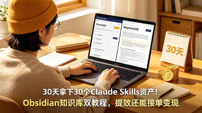 30天拿下30个Claude Skills资产！Obsidian知识库双教程，提效还能接单变现-旺仔资源库
