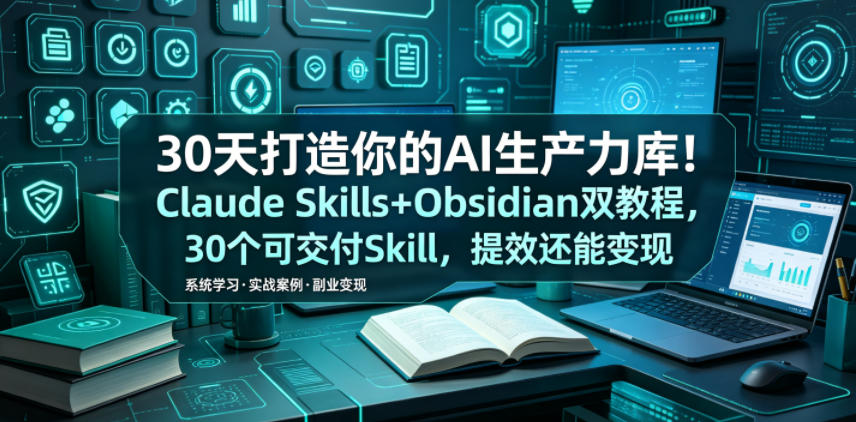 30天打造你的AI生产力库！Claude Skills+Obsidian 双教程，30 个可交付 Skill，提效还能变现-新时光资源网