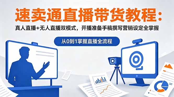 速卖通直播带货教程：真人直播+无人直播双模式，开播准备手稿撰写营销设定全掌握-旺仔资源库