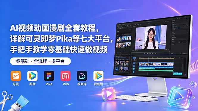 AI视频动画漫剧全套教程,详解可灵即梦Pika等七大平台,手把手教学零基础快速做视频-旺仔资源库