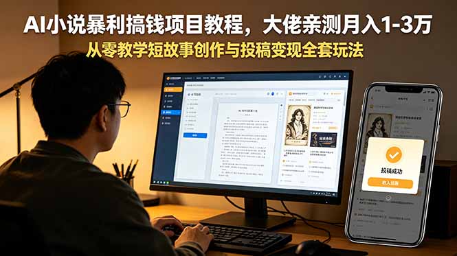AI小说暴利搞钱项目教程,大佬亲测月入1-3万,从零教学短故事创作与投稿变现全套玩法-新时光资源网