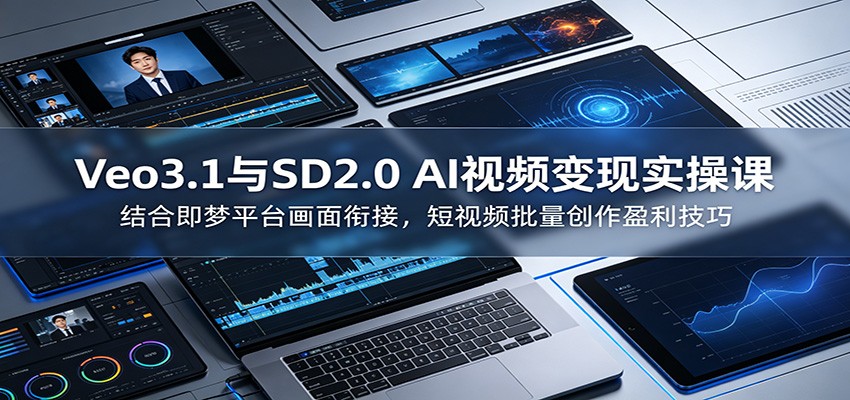 Veo3.1与SD2.0 AI视频变现实操课课:结合即梦平台画面衔接,短视频批量创作盈利技巧-旺仔资源库