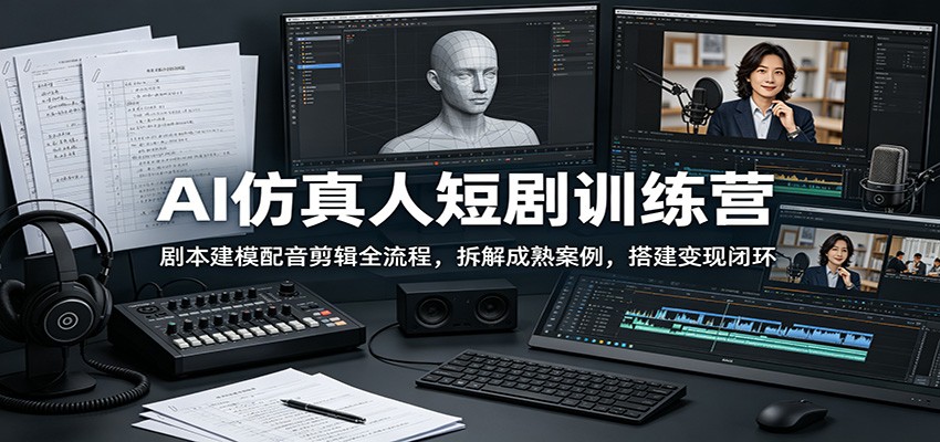 AI仿真人短剧训练营:剧本建模配音剪辑全流程,拆解成熟案例,搭建变现闭环-新时光资源网