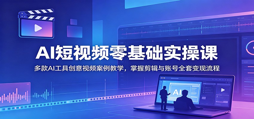 AI短视频零基础实操课：多款AI工具创意视频案例教学，掌握剪辑与账号全套变现流程-新时光资源网