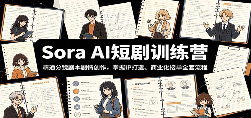 Sora AI短剧训练营:精通分镜剧本剧情创作,掌握IP打造、商业化接单全套流程-吾爱自习网