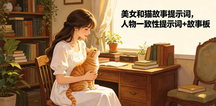 美女和猫故事提示词,人物一致性提示词+故事板-我爱发帖