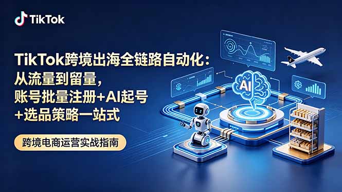 TikTok跨境出海全链路自动化:从流量到留量,账号批量注册+AI起号+选品策略一站式-旺仔资源库