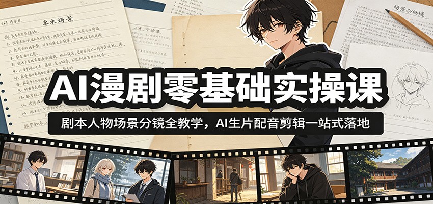 AI漫剧零基础实操课:剧本人物场景分镜全教学,AI生片配音剪辑一站式落地-新时光资源网