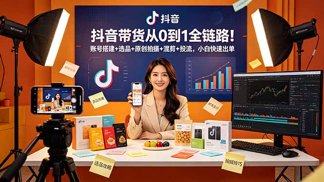 抖音带货从0到1全链路！账号搭建+选品+原创拍摄+混剪+投流，小白快速出单-我爱发帖