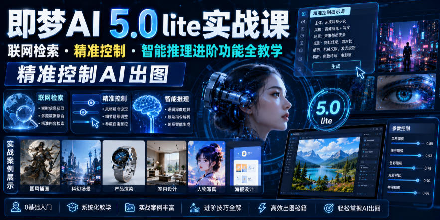 即梦AI 5.0 lite实战课，联网检索・精准控制・智能推理进阶功能全教学，精准控制AI出图-吾爱自习网