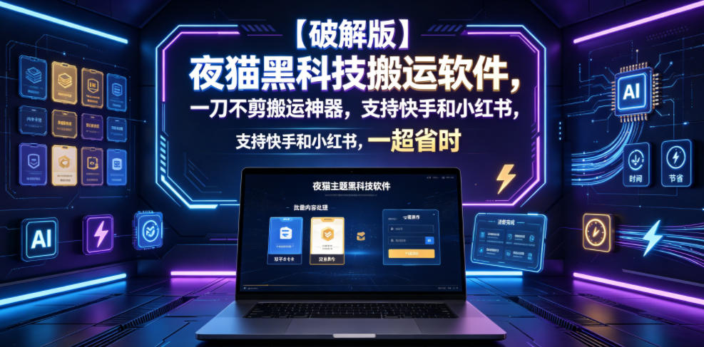 【破解版】夜猫黑科技搬运软件,一刀不剪搬运神器,支持快手和小红书,一键搬运超省时!-我爱发帖