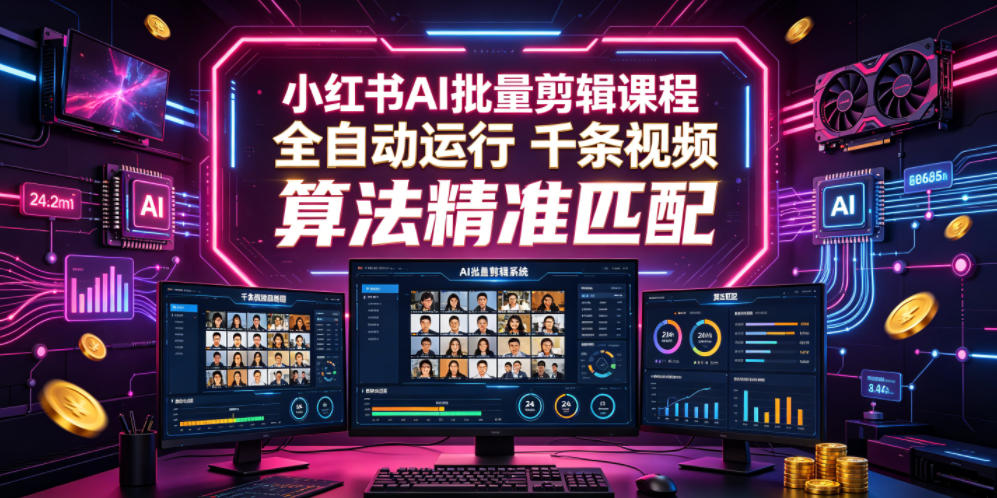 小红书AI批量剪辑课程，24小时全自动运行，解放双手专注运营，千条视频批量处理，小红书算法精准匹配-我爱发帖