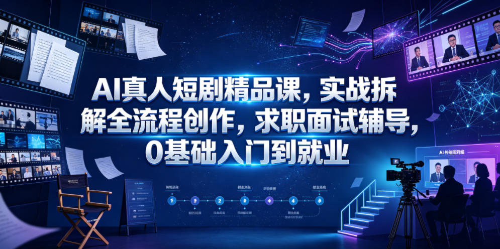 AI真人短剧精品课，实战拆解全流程创作，求职面试辅导，0基础入门到就业-我爱发帖