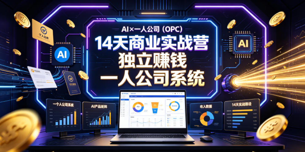 AI×一人公司(OPC)14天商业实战营，用AI帮你搭建一个属于你自己的、能独立賺钱的一人公司系统-吾爱自习网
