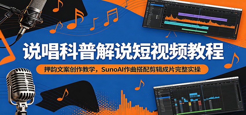 说唱科普解说短视频教程：押韵文案创作教学，SunoAI作曲搭配剪辑成片完整实操-吾爱自习网