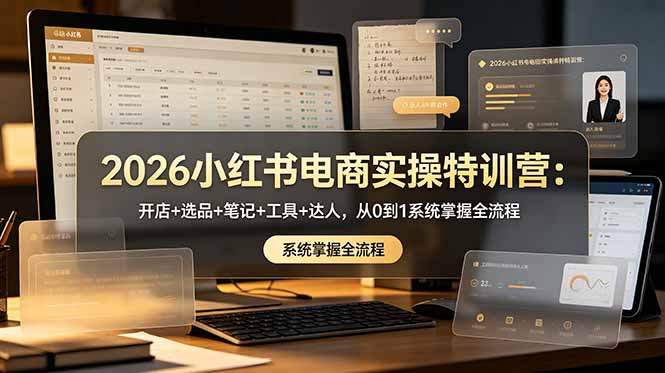 2026小红书电商实操特训营：开店+选品+笔记+工具+达人，从0到1系统掌握全流程-吾爱自习网