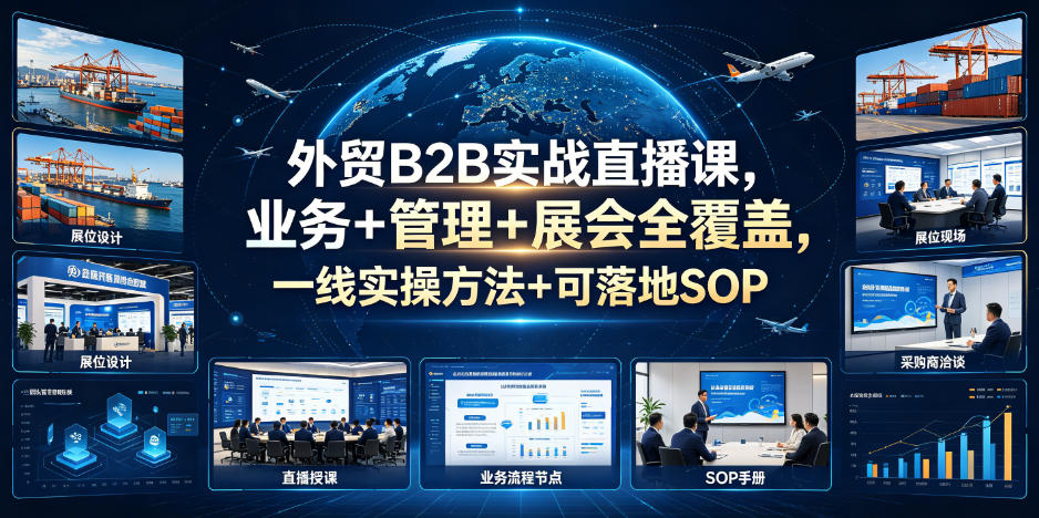外贸B2B实战直播课，业务+管理+展会全覆盖，一线实操方法+可落地SOP-吾爱自习网