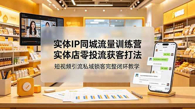 实体IP同城流量训练营：实体店零投流获客打法，短视频引流私域锁客完整闭环教学-吾爱自习网