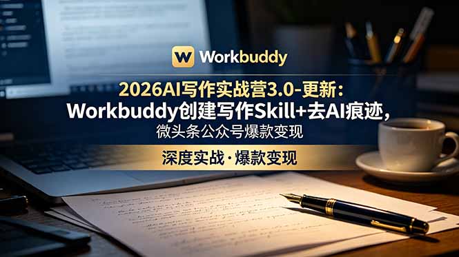 2026AI写作实战营3.0-更新：Workbuddy创建写作Skill+去AI痕迹，微头条公众号爆款变现-我爱发帖