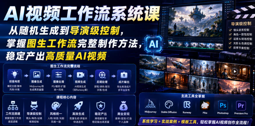 AI视频工作流系统课,从随机生成到导演级控制,掌握图生工作流完整制作方法,稳定产出高质量AI视频-旺仔资源库