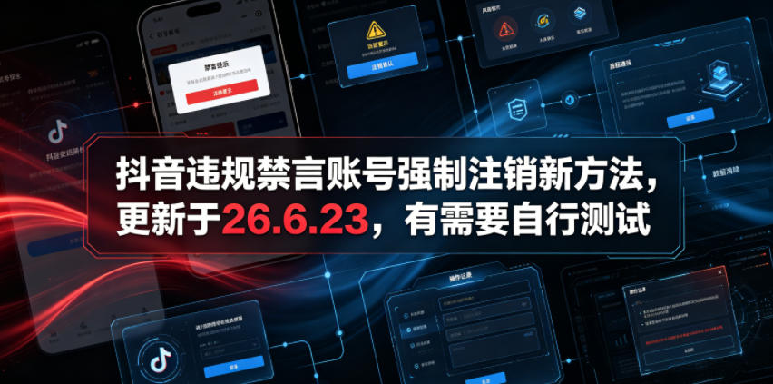 抖音违规禁言账号强制注销新方法,更新于26.6.23,有需要自行测试-旺仔资源库