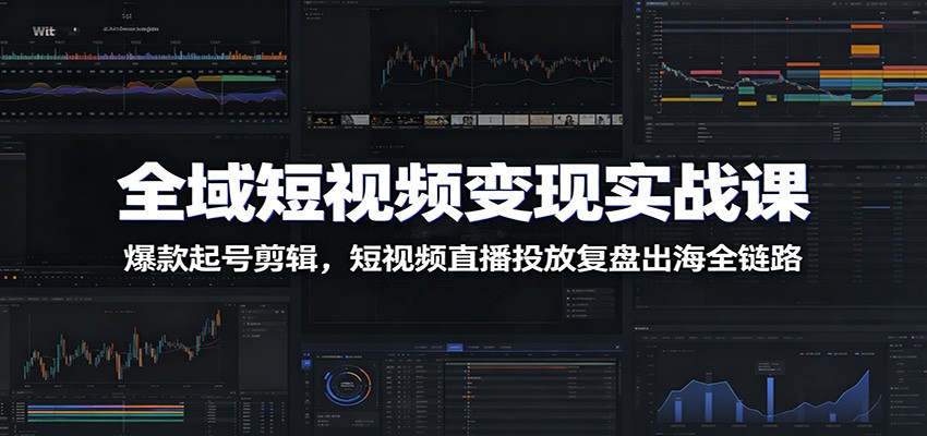 全域短视频变现实战课：爆款起号剪辑，短视频直播投放复盘出海全链路-吾爱自习网