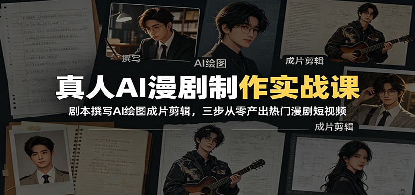 真人AI漫剧制作实战课：剧本撰写AI绘图成片剪辑，三步从零产出热门漫剧短视频-新时光资源网