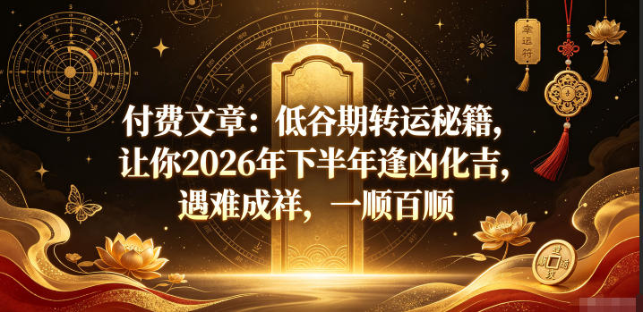 付费文章：低谷期转运秘籍，让你2026年下半年逢凶化吉，遇难成祥，一顺百顺-吾爱自习网