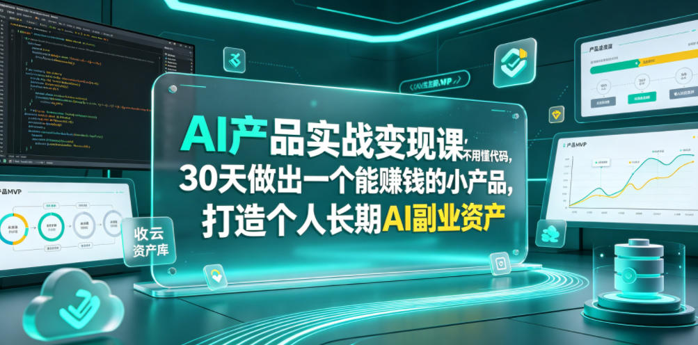 AI产品实战变现课，不用懂代码，30天做出一个能賺钱的小产品，打造个人长期AI副业资产-新时光资源网