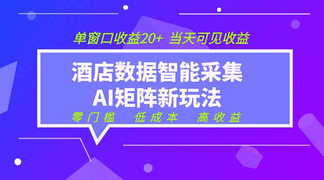 2026酒店数据采集ai智能矩阵新风口  低成本   高收益   当天见收益   单窗口20+-吾爱自习网