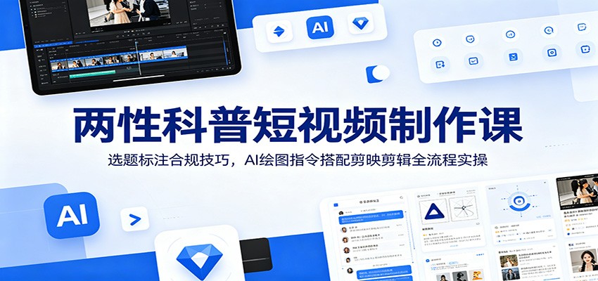 两性科普短视频制作课：选题标注合规技巧，AI绘图指令搭配剪映剪辑全流程实操-吾爱自习网