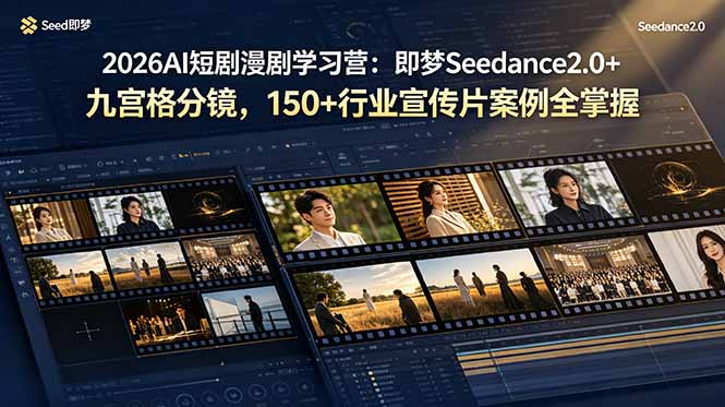 2026AI短剧漫剧学习营：即梦Seedance2.0+九宫格分镜，150+行业宣传片案例全掌握-吾爱自习网