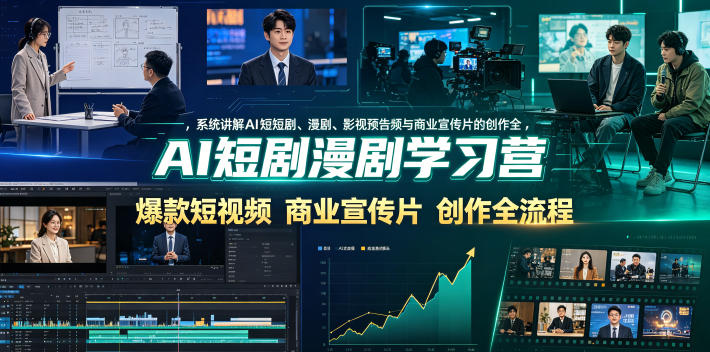 AI短剧漫剧学习营，系统讲解AI短剧、漫剧、影视预告片、爆款短视频与商业宣传片的创作全流程-吾爱自习网