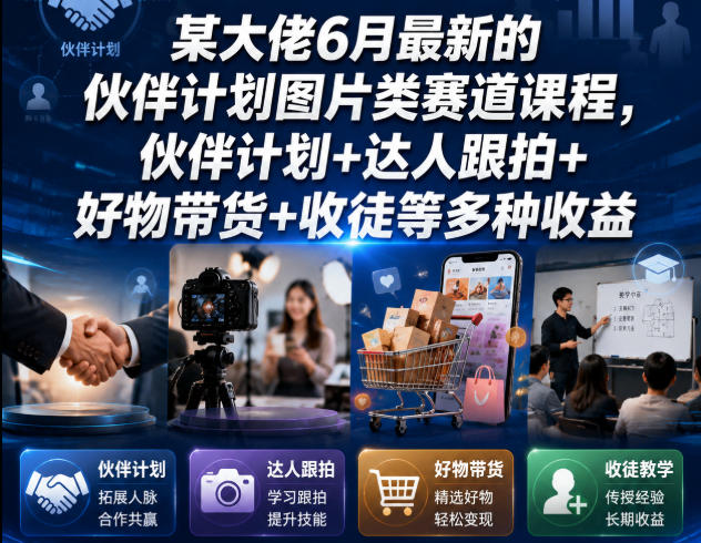 某大佬6月最新的伙伴计划图片类赛道课程，伙伴计划+达人跟拍+好物带货+收徒等多种收益-旺仔资源库