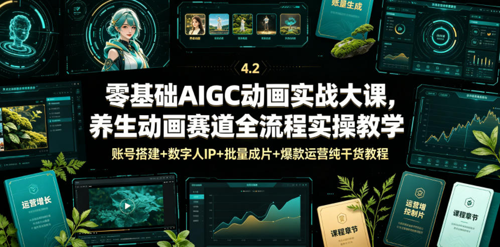 零基础AIGC动画实战大课，养生动画赛道全流程实操教学，账号搭建+数字人IP+批量成片+爆款运营纯干货教程-我爱发帖