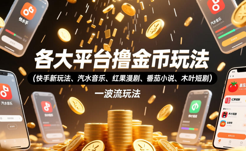 各大平台撸金币玩法(快手新玩法、汽水音乐、红果漫剧、番茄小说、木叶短剧)，一波流玩法(收费398元的教程)-新时光资源网