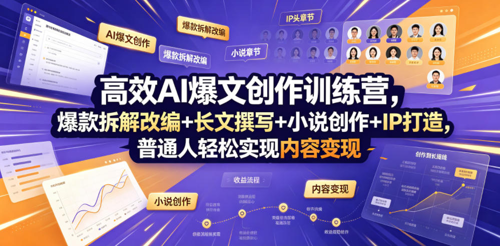 高效AI爆文创作训练营，爆款拆解改编+长文撰写+小说创作+IP打造，普通人轻松实现内容变现-新时光资源网